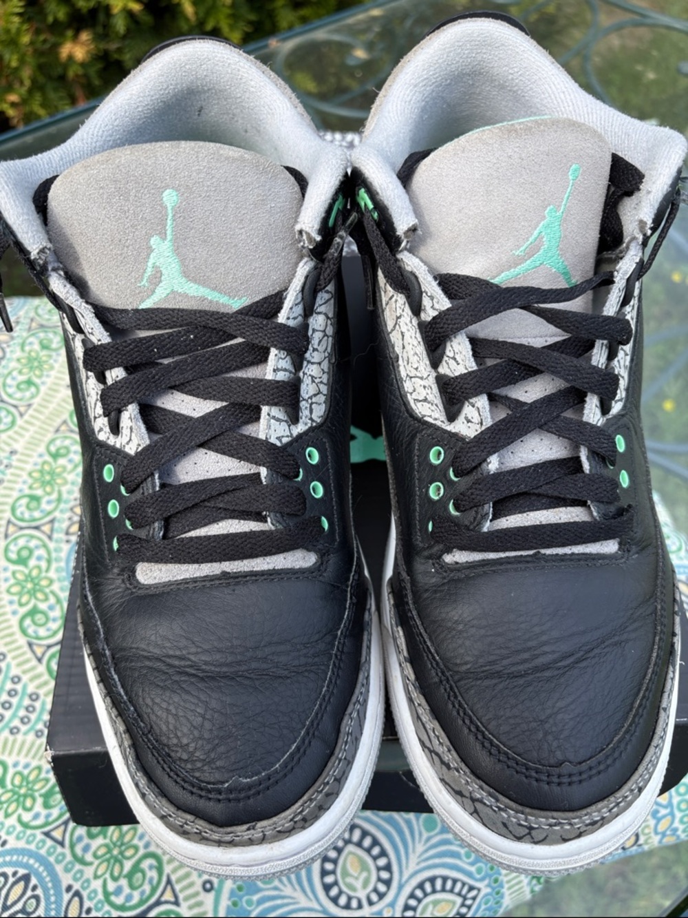 Jordan Retro Sneakers Black/Gray with Teal Accents - Picture 2 of 5